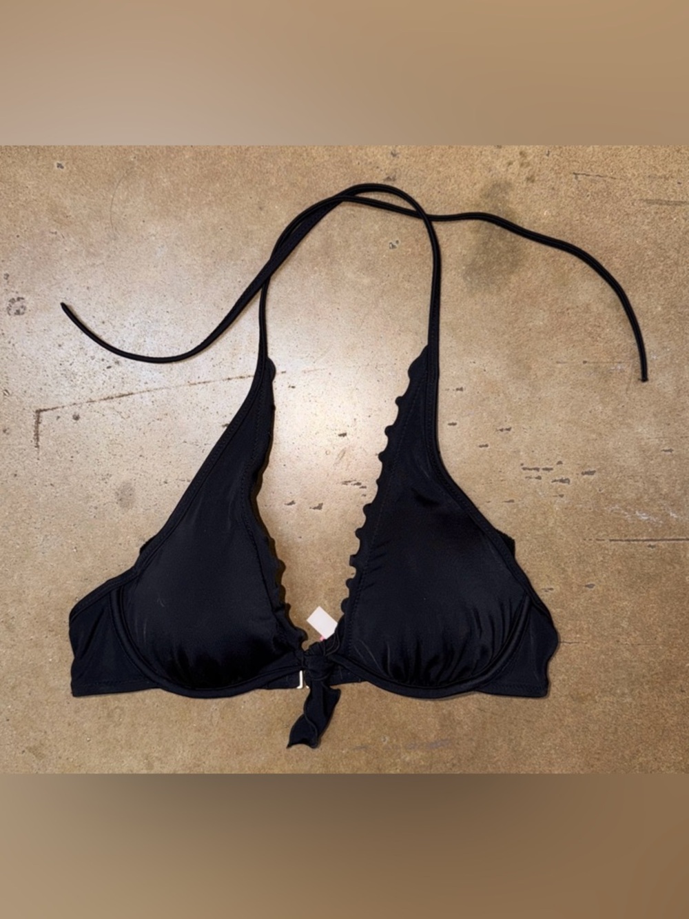 Victorias Secret Black 34B Underwired Triangle Plunge Bikini Top VS Swimsuit